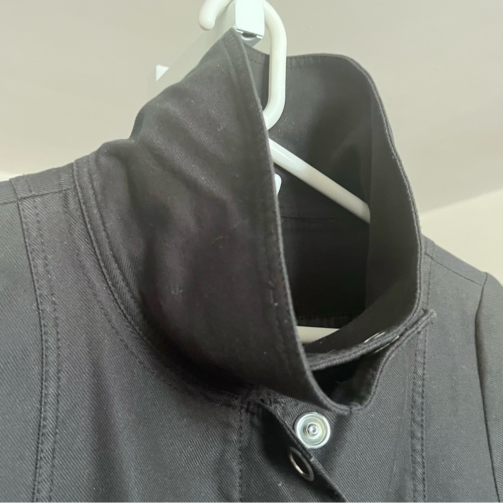 H&M Black Cropped Trench Coat SZ 4 Classic Casual Belted High Collar 2000s - Picture 6 of 12